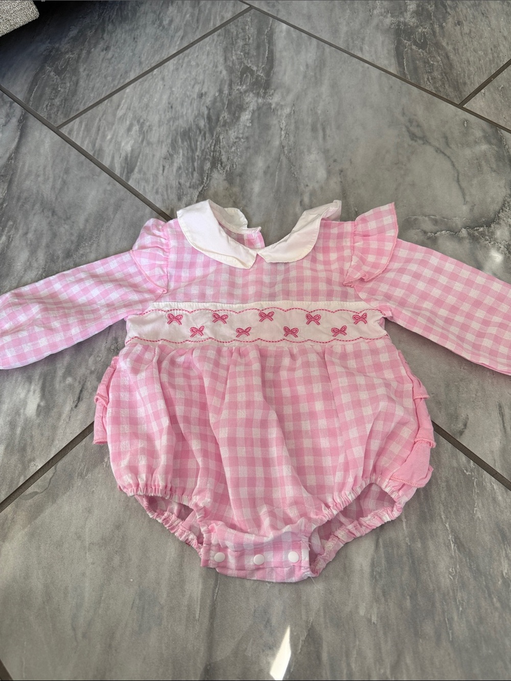 Pink Gingham Bubble Romper with Peter Pan Collar